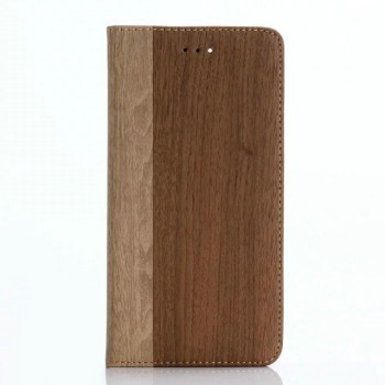 Чехол портмоне подставка текстура Дерево на пластиковой основе для Iphone 7 Plus/8 Plus Коричневый