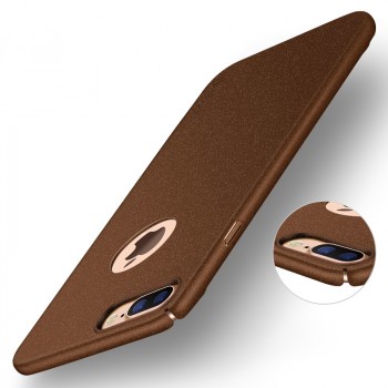 Пластиковый непрозрачный матовый чехол с повышенной шероховатостью для Iphone 7 Plus/8 Plus Коричневый