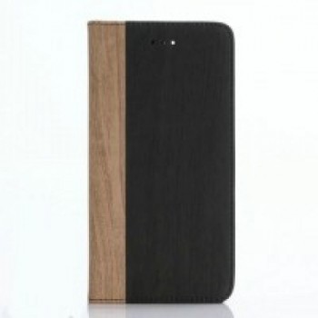 Чехол портмоне подставка текстура Дерево на пластиковой основе для Iphone 7  Черный