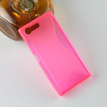 Силиконовый матовый полупрозрачный чехол с дизайнерской текстурой S для Sony Xperia X Compact  Розовый