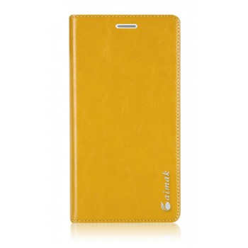 Вощеный чехол горизонтальная книжка подставка на пластиковой основе на присосках для Huawei Y6II  Желтый