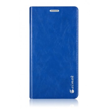 Вощеный чехол горизонтальная книжка подставка на пластиковой основе на присосках для Huawei Y6II  Синий
