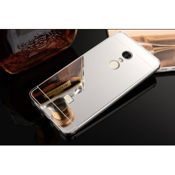 Двухкомпонентный чехол c металлическим бампером с поликарбонатной накладкой и зеркальным покрытием для Xiaomi RedMi Note 4 Белый