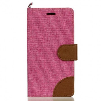Чехол горизонтальная книжка подставка текстура Ткань на силиконовой основе с отсеком для карт с на дизайнерской магнитной защелке для LG K7  Розовый