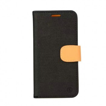 Чехол портмоне подставка на силиконовой основе с тканевым покрытием на дизайнерской магнитной защелке для Microsoft Lumia 640  Черный