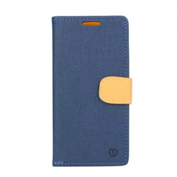 Чехол портмоне подставка на силиконовой основе с тканевым покрытием на дизайнерской магнитной защелке для Microsoft Lumia 640  Синий