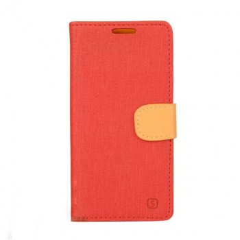 Чехол портмоне подставка на силиконовой основе с тканевым покрытием на дизайнерской магнитной защелке для Microsoft Lumia 640  Красный