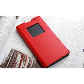 Винтажный гладкий чехол горизонтальная книжка на пластиковой основе с окном вызова для Blackberry Priv  Красный