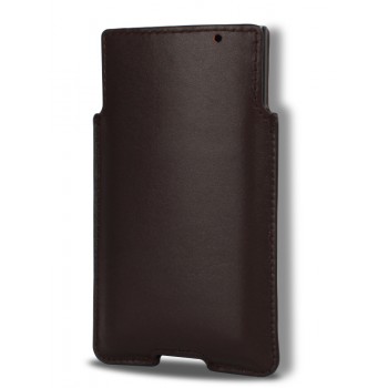 Кожаный гладкий мешок с отсеком для карт для Blackberry Priv Коричневый