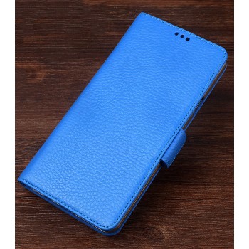 Кожаный чехол портмоне подставка (премиум нат. кожа) с крепежной застежкой для Sony Xperia XZ/XZs Голубой