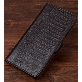 Кожаный чехол портмоне подставка (премиум нат. кожа крокодила) с крепежной застежкой для Sony Xperia XZ/XZs Коричневый