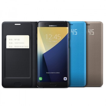 Оригинальный кожаный чехол горизонтальная книжка (премиум нат. кожа) с отделением для карт и LED-индикацией для Samsung Galaxy Note 7 