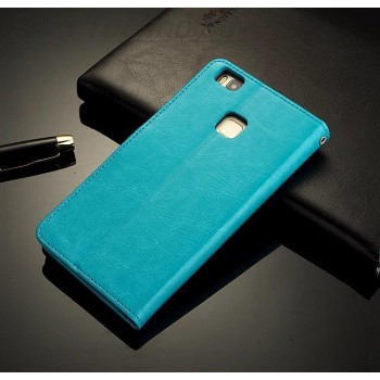Винтажный чехол портмоне подставка на магнитной защелке для Huawei P9 Lite Голубой