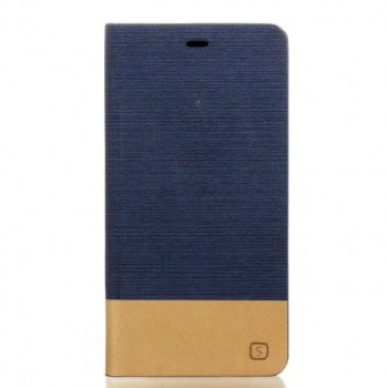 Чехол горизонтальная книжка подставка на силиконовой основе с тканевым покрытием и отсеком для карт для Huawei P9 Lite Синий