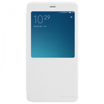 Чехол горизонтальная книжка на пластиковой нескользящей премиум основе с окном вызова для Xiaomi RedMi Note 4  Белый