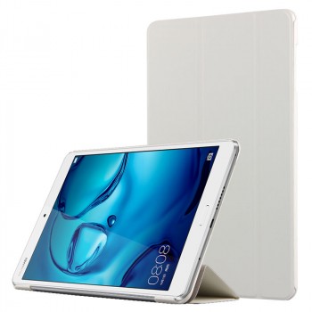 Сегментарный чехол книжка подставка на непрозрачной поликарбонатной основе для Huawei MediaPad M3 Белый