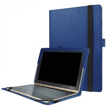 Чехол книжка с рамочной защитой экрана и крепежом для стилуса для Lenovo Yoga Book Синий