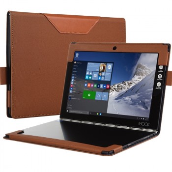 Кожаный чехол книжка с рамочной защитой экрана, крепежом для стилуса и тканевым покрытием для Lenovo Yoga Book