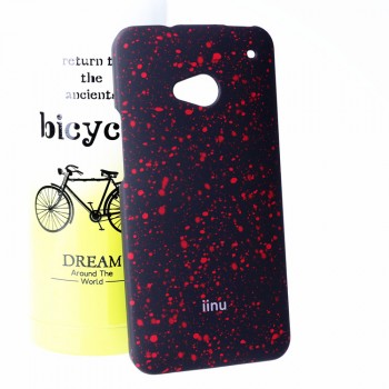 Пластиковый непрозрачный матовый чехол с голографическим принтом Звезды для HTC One (M7) Dual SIM  Красный