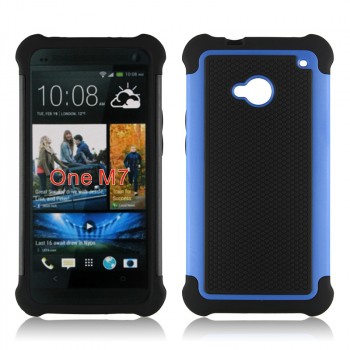 Противоударный двухкомпонентный силиконовый матовый непрозрачный чехол с поликарбонатными вставками экстрим защиты для HTC One (M7) Dual SIM Синий