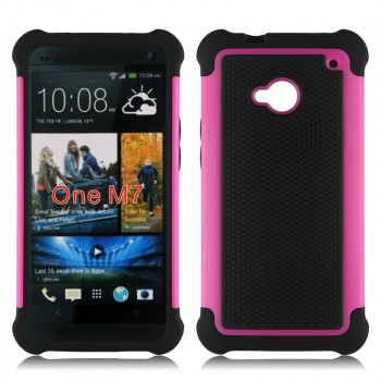 Противоударный двухкомпонентный силиконовый матовый непрозрачный чехол с поликарбонатными вставками экстрим защиты для HTC One (M7) Dual SIM Розовый