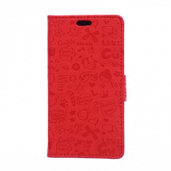 Чехол портмоне подставка текстура Узоры на силиконовой основе на магнитной защелке для HTC Desire 526 Красный