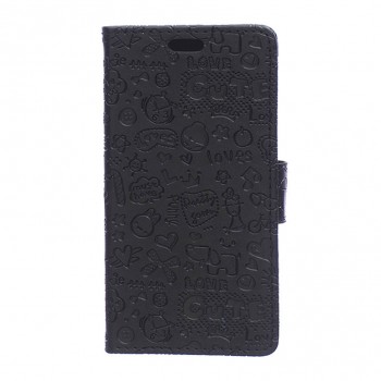 Чехол портмоне подставка текстура Узоры на силиконовой основе на магнитной защелке для HTC Desire 526 Черный