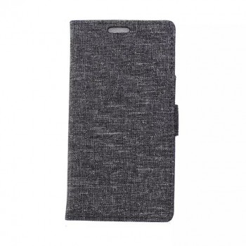 Чехол портмоне подставка на силиконовой основе с тканевым покрытием на магнитной защелке для HTC Desire 526  Черный