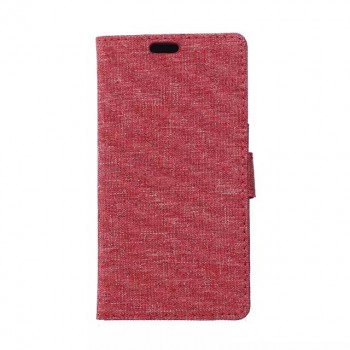 Чехол портмоне подставка на силиконовой основе с тканевым покрытием на магнитной защелке для HTC Desire 526  Красный