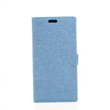 Чехол портмоне подставка на пластиковой основе с тканевым покрытием на магнитной защелке для HTC Desire 820  Голубой