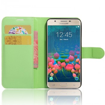 Чехол портмоне подставка на силиконовой основе на магнитной защелке для Samsung Galaxy J5 Prime Зеленый