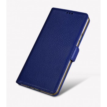 Кожаный чехол портмоне подставка (премиум нат. кожа) с крепежной застежкой для Samsung Galaxy J5 Prime Синий