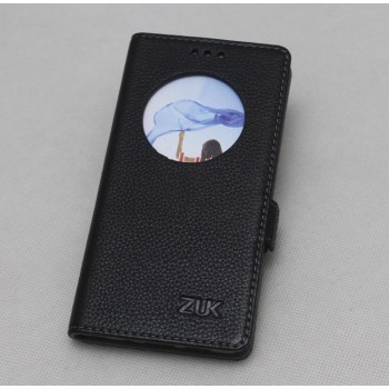 Кожаный чехол горизонтальная книжка подставка с окном вызова и крепежной застежкой для ZUK Z2  Черный
