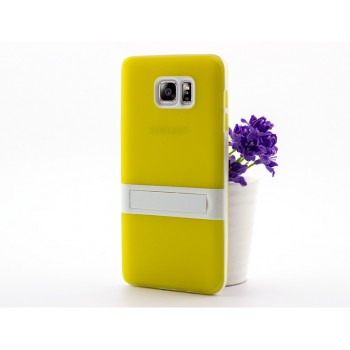 Двухкомпонентный силиконовый матовый полупрозрачный чехол с поликарбонатным бампером и встроенной ножкой-подставкой для Samsung Galaxy Note 5 Желтый