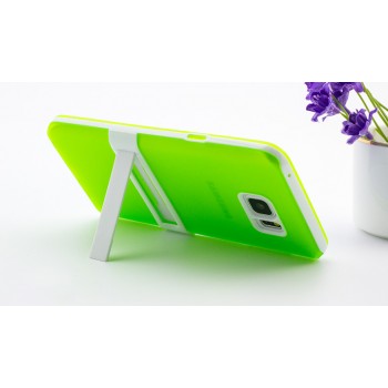 Двухкомпонентный силиконовый матовый полупрозрачный чехол с поликарбонатным бампером и встроенной ножкой-подставкой для Samsung Galaxy Note 5 Зеленый