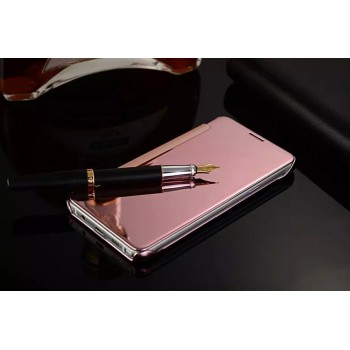 Пластиковый непрозрачный матовый металлик чехол с полупрозрачной крышкой с зеркальным покрытием для Samsung Galaxy Note 5  Розовый
