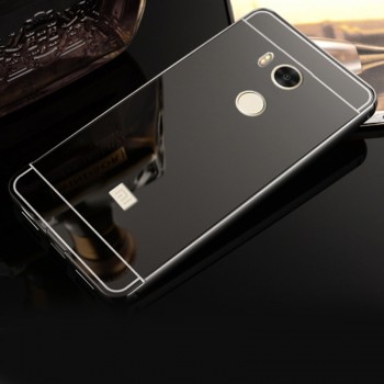 Двухкомпонентный чехол c металлическим бампером с поликарбонатной накладкой и зеркальным покрытием для Xiaomi RedMi 4 Pro Черный