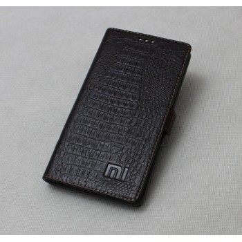 Кожаный чехол горизонтальная книжка (премиум нат. кожа крокодила) с крепежной застежкой для Xiaomi Mi5S  Коричневый