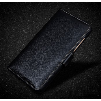 Кожаный чехол портмоне подставка (премиум нат. кожа) с крепежной застежкой для Lenovo Moto Z Play  Черный