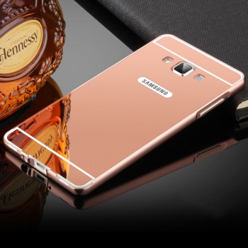 Двухкомпонентный чехол c металлическим бампером с поликарбонатной накладкой и зеркальным покрытием для Samsung Galaxy A7 Красный