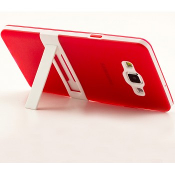 Двухкомпонентный силиконовый матовый непрозрачный чехол с поликарбонатным бампером и встроенной ножкой-подставкой для Samsung Galaxy A7 Красный