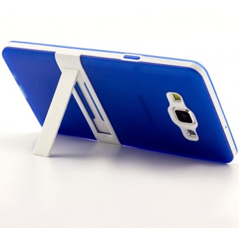 Двухкомпонентный силиконовый матовый непрозрачный чехол с поликарбонатным бампером и встроенной ножкой-подставкой для Samsung Galaxy A7 Синий