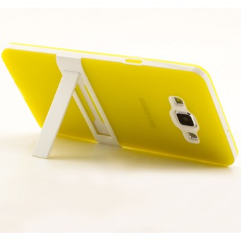 Двухкомпонентный силиконовый матовый непрозрачный чехол с поликарбонатным бампером и встроенной ножкой-подставкой для Samsung Galaxy A7 Желтый