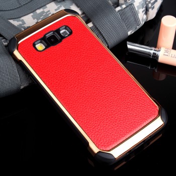 Противоударный двухкомпонентный силиконовый матовый непрозрачный чехол с нескользящими гранями и поликарбонатными вставками экстрим защиты с текстурным покрытием Кожа для Samsung Galaxy A7  Красный