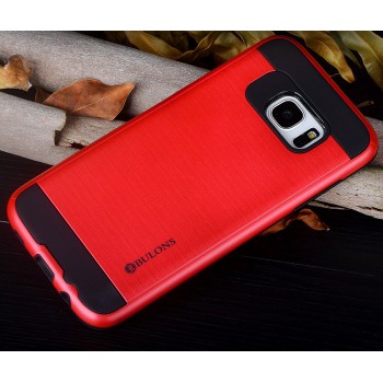 Двухкомпонентный силиконовый матовый чехол с поликарбонатными вставками экстрим защиты с текстурным покрытием Металлик для Samsung Galaxy S7 Красный