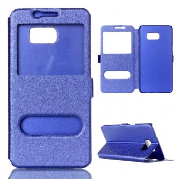 Чехол горизонтальная книжка подставка на пластиковой основе с окном вызова и свайпом на магнитной защелке для Samsung Galaxy S7 Синий