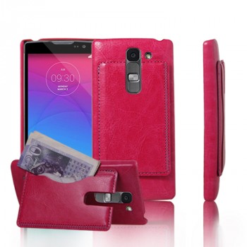 Чехол накладка текстурная отделка Кожа с отсеком для карт и функцией подставки для LG Spirit  Розовый