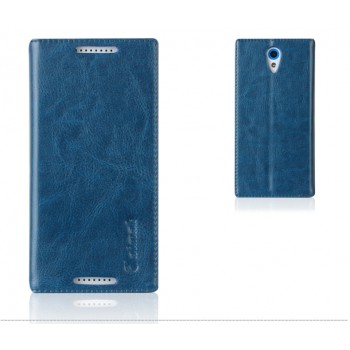 Глянцевый водоотталкивающий чехол горизонтальная книжка подставка на пластиковой основе на присосках для HTC Desire 620 Синий