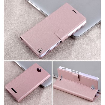Чехол горизонтальная книжка подставка на пластиковой основе с отсеком для карт на магнитной защелке для Sony Xperia C  Розовый
