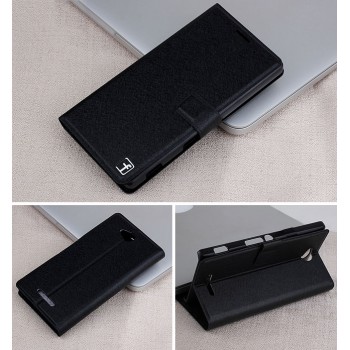 Чехол горизонтальная книжка подставка на пластиковой основе с отсеком для карт на магнитной защелке для Sony Xperia C  Черный